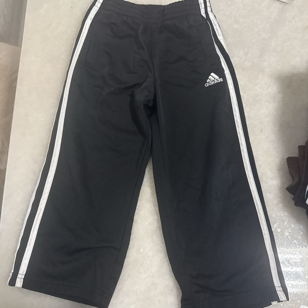 Adidas Kids Black Joggers with White Stripes
